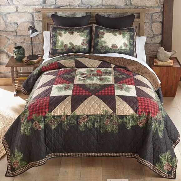 Donna Sharp Other - Cardinal Pine Patchwork King Quilt Set Country Lodge Primitive Farmhouse